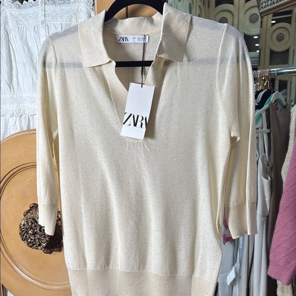 Zara NWT Shimmer Cream Women's Sweater